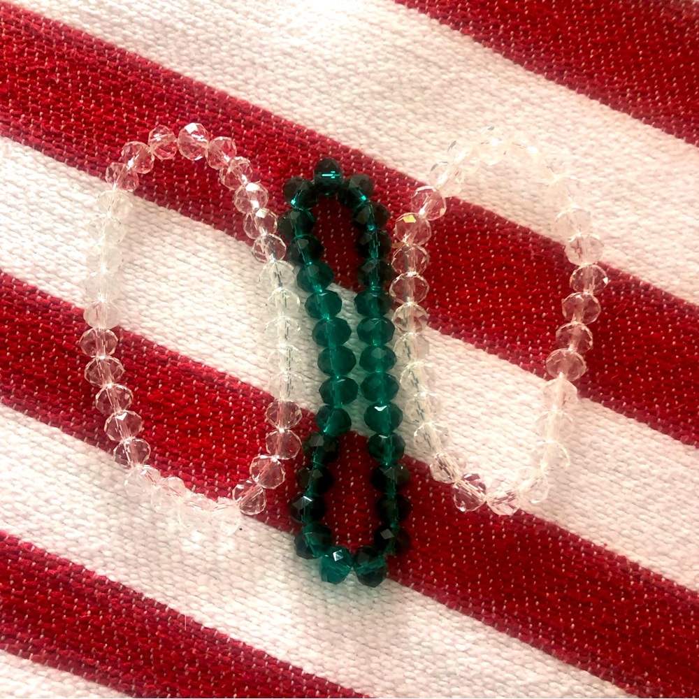 Multiple Set of 3 qty beaded bracelets - 2 clear & 1 green, stunning little set